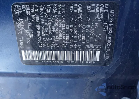 2021 Nissan Rogue Sv Intelligent Awd z USA, uszkodzony, nr VIN JN8AT3BB1MW226504